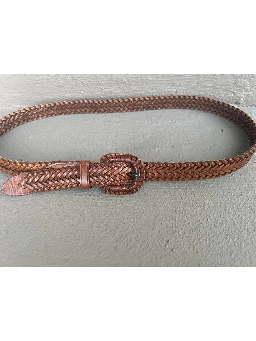 vintage Lands' End brown leather braided belt (style #506) in a size 34